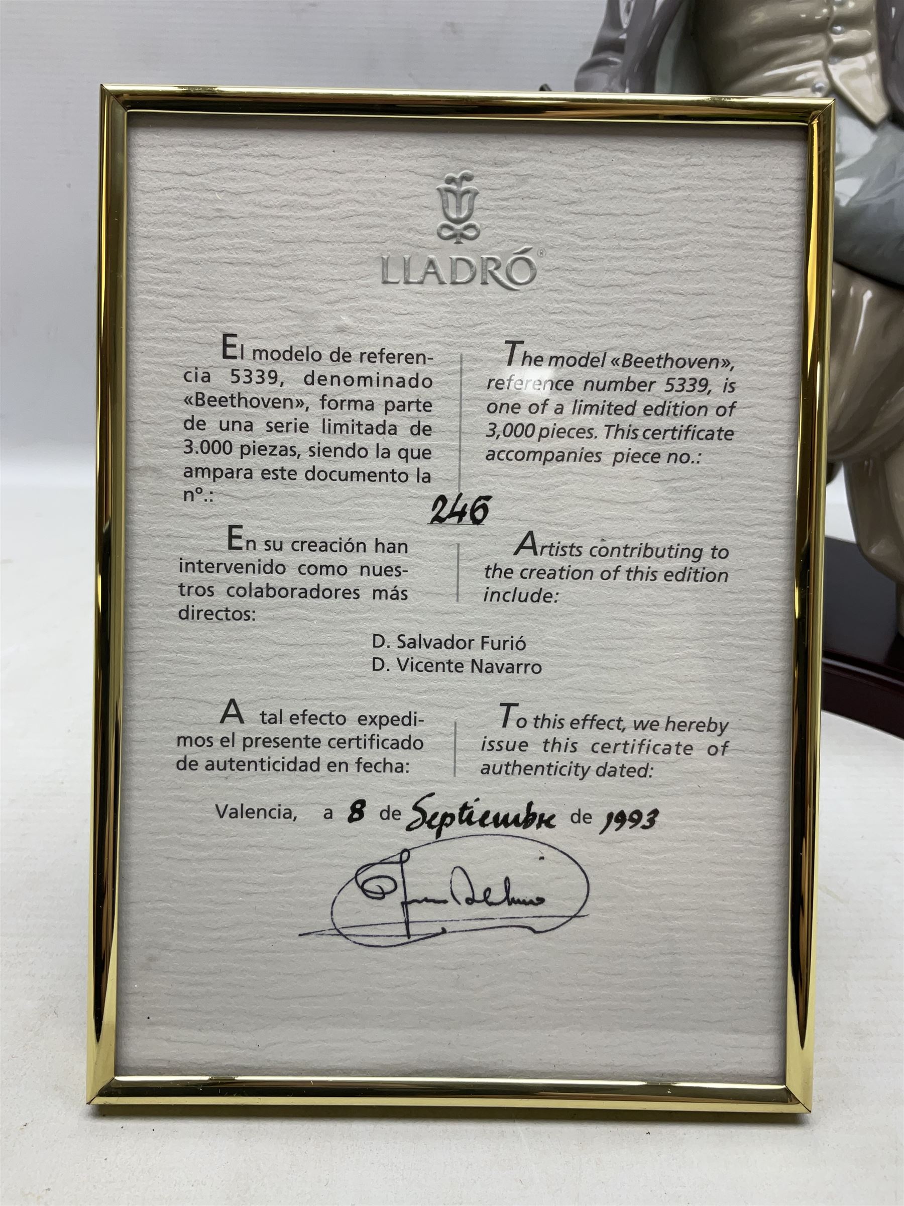 Lladro figure, Beethoven, limited edition 246/3000, Sculpted by Salvador Furio, no 5339, with original box year issued 1985, year retired 1993, H34cm
