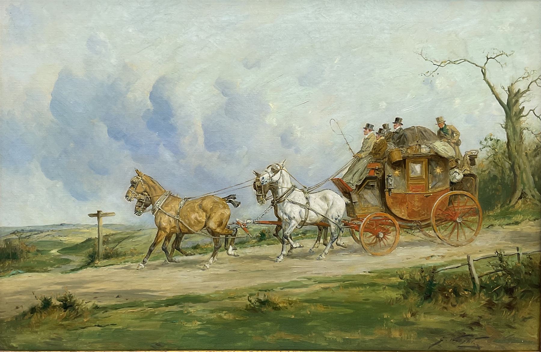 George Wright (British 1860-1942): 'Coach and Four on the Open Road', oil on canvas signed 49cm x 74cm 
Provenance: purchased by the vendor Sotheby's London 12th November 1992, Lot 225; with Kurt E Schon Ltd, New Orleans and Vienna, label verso