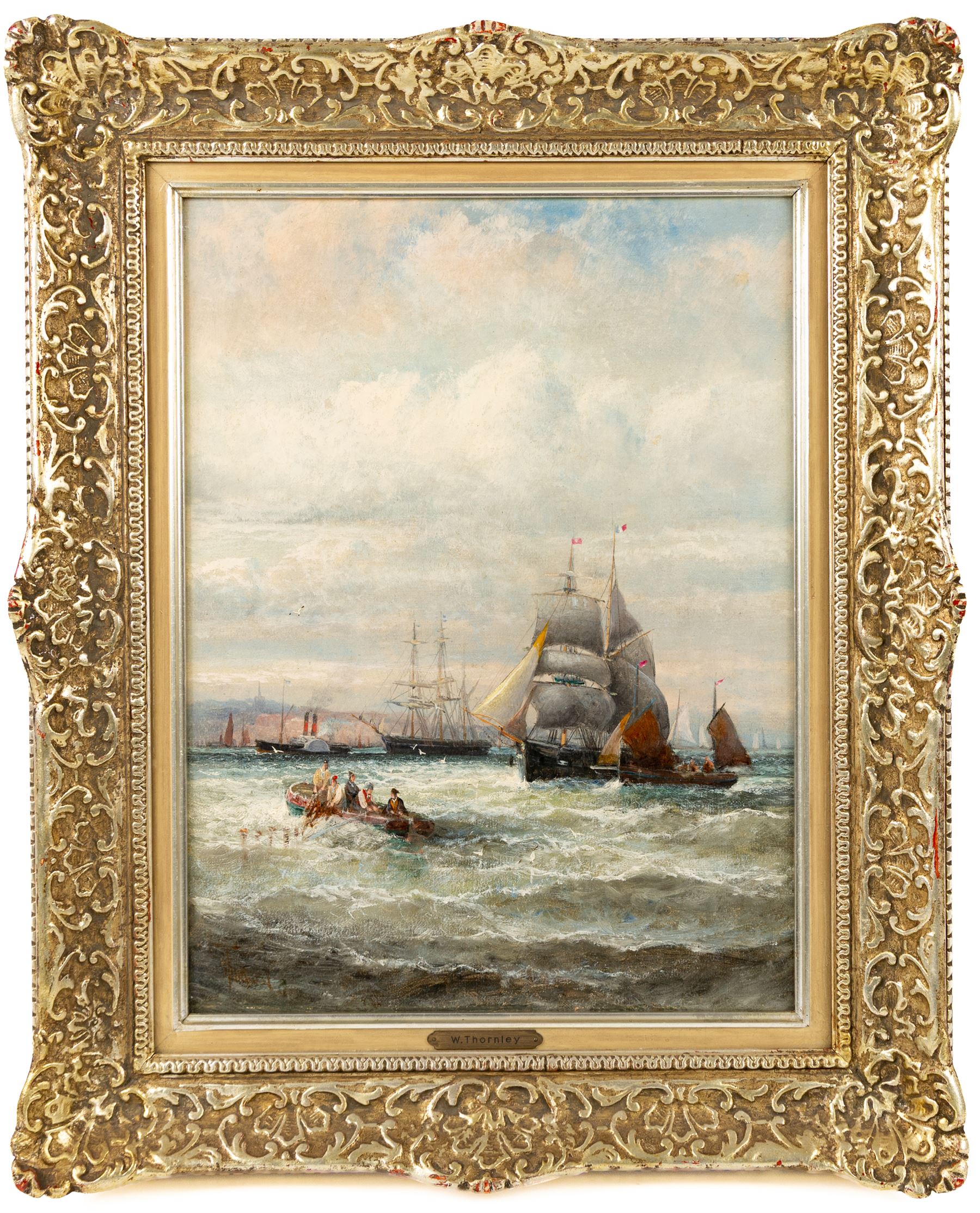 William Anslow Thornley (British fl.1858-1898): Off the French Coast, oil on canvas signed 39cm x 29cm