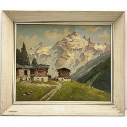 Holdorn (Continental early 20th century): Mountain Huts, oil on board signed 40cm x 49cm
