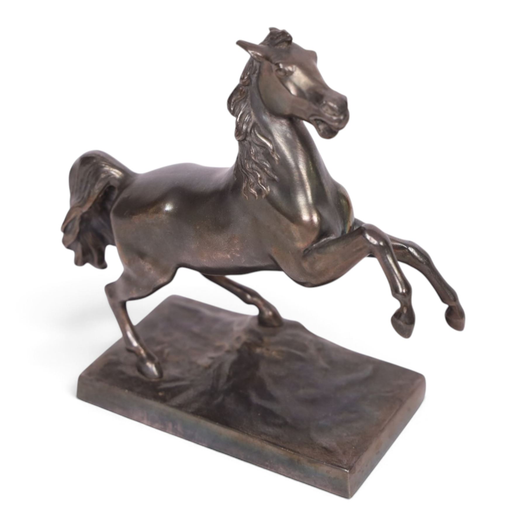 Early 20th century WMF rearing stallion in the manner of Fredrick Wilhelm Wolff, with makers mark to base, H12cm 