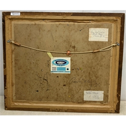 Lady Brenda Steel-Maitland (British ?-2003): 'Red Sky' Castle Gogar near Edinburgh, oil on board, signed, titled and inscribed verso 49cm x 60cm