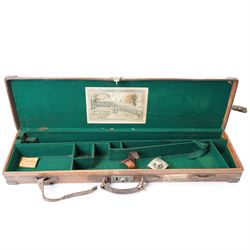 *Leather shotgun case with the label of James Purdey & Sons, London, inscribed 'Colonel Sir Edward Allen Brotherton, Bart MP, Kirkham Abbey, Via York 'and two others with the labels of Linsley Brothers (3)From the Kirkham Hall Attic & Cellar Collection, sold without reserve