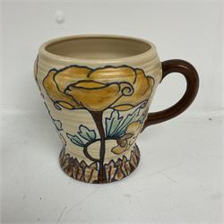 Royal Cauldon single handled vase of tapering form tube lined with a floral pattern by Edith Gater H17cm
