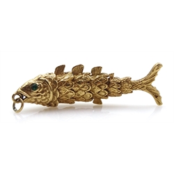 9ct gold articulated fish pendant, hallmarked