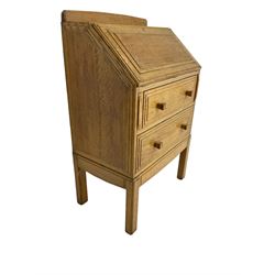 1930's Art Deco period oak bureau, fitted fall front and two drawers