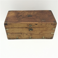  19th century camphor wood military type brass bound chest, single hinged lid, W89cm, H39cm, D45cm  