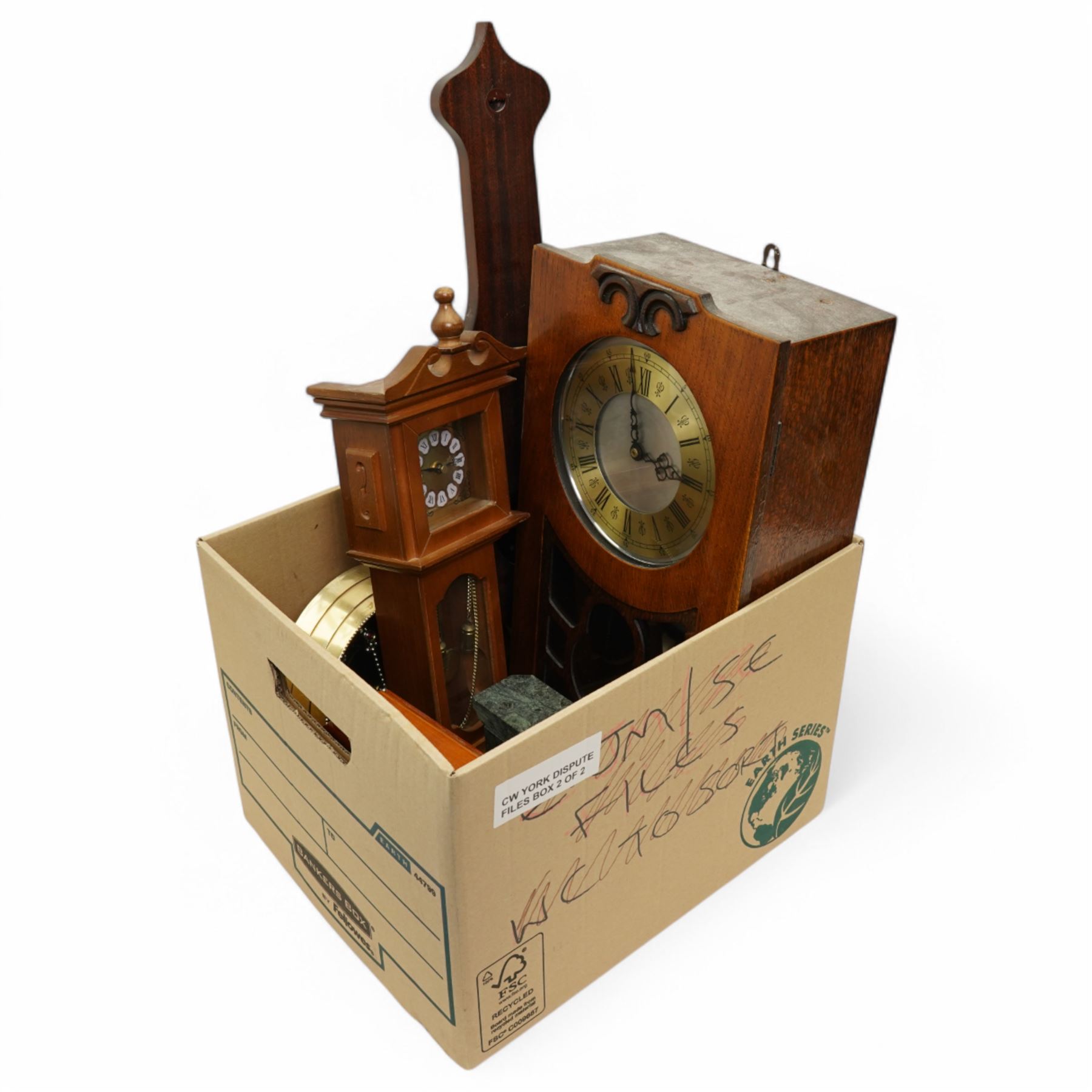 Churchill quartz mantel clock in marble case, miniature longcase clock, other clocks and an aneroid barometer