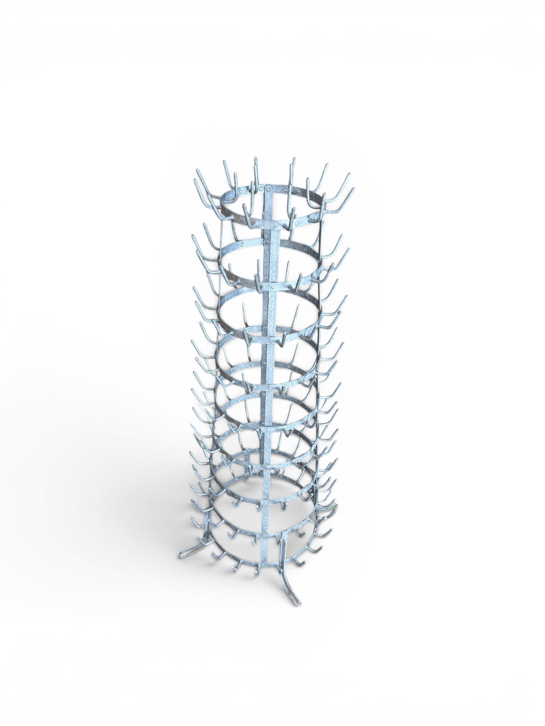Galvanised metal bottle drying tree, pegs for 142 bottles
