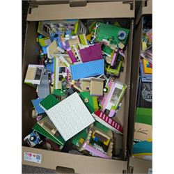 Collection of toys, including Lego Friends, soft toys, football trading cards, etc, in boxes