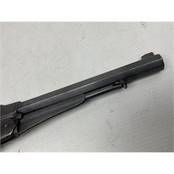 Unmarked Spencer & Rogers type Remington style .44 cal. six-shot percussion revolver, 20cm octagonal barrel with loading lever under, brass trigger guard and two-piece wooden grip L37cm overall; together with a framed watercolour by Alan J. Gray dated 2009 entitled 'The Remington .44 Calibre 1861 Navy Revolver'  19 x 42cm (2)