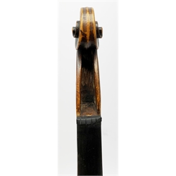  Late 19th century German violin for completion with 36cm one-piece maple back and ribs and spruce top, bears label Copie De Albani Palermo 1633, 59cm overall together with three books on violin construction, restoration and varnishing  