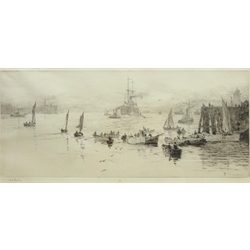William Lionel Wyllie (British 1851-1931): 'The Mouth of the Tyne', drypoint etching signed in pencil 18cm x 38cm