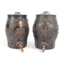 Two 19th century salt glazed stoneware barrels with metal taps and decorated with British ...