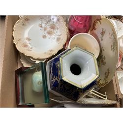Collection of glass and ceramics, to include Spode coffee cup, vases, bells etc, in two boxes  