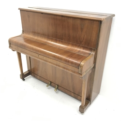 Godfrey walnut cased overstrung upright piano, W124cm, H113cm