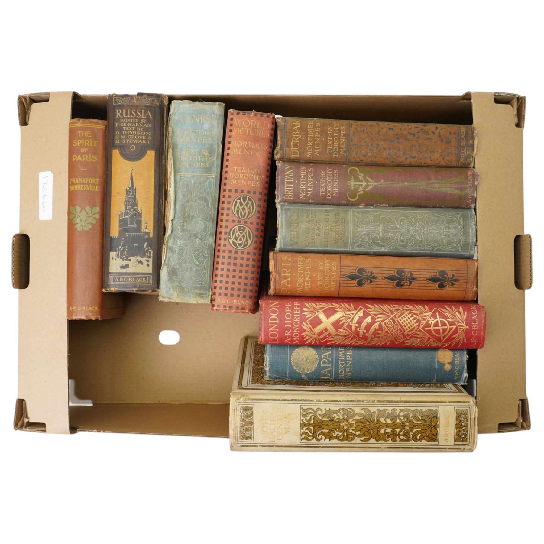 Large collection of Mortimer Menpes and AC Black travel books including notable limited and signed volumes 'Durbar' signed 888/1000, 'Paris' de-luxe edition 147/500, 'Cruikshank's Water-Colours' signed 31/300, 'Yorkshire Coast & Moorland Scenes' signed by Gordon Home 150/200 etc approx 100 volumes