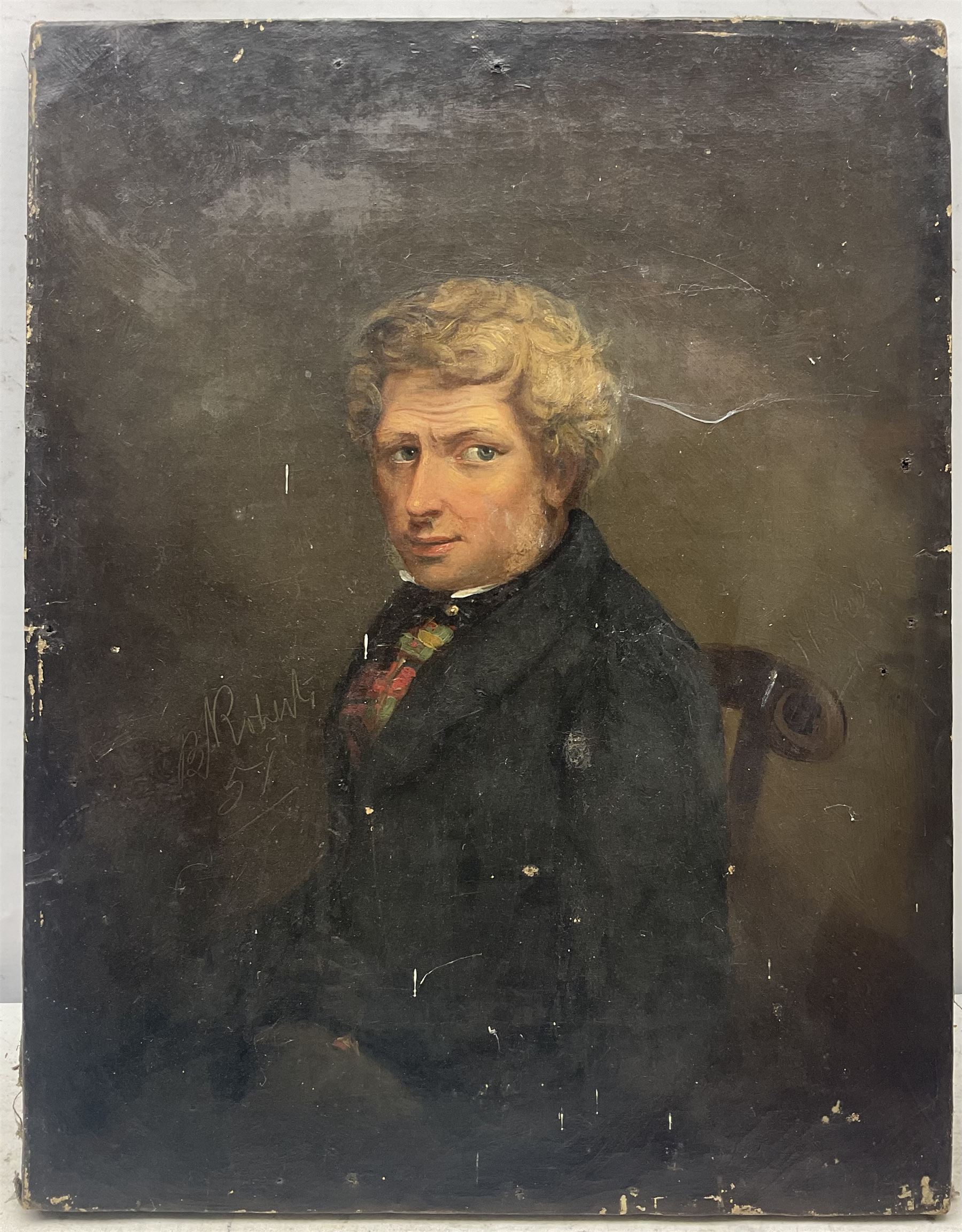 B Roberts (British Mid-19th century): Portrait of a Seated Gentleman, oil on canvas indistinctly signed and dated 1851, 47cm x 36cm (unframed)