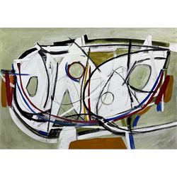 Attrib. Martin Lanyon (British 1954-): 'Boat Forms Portheras Cove', oil on board unsigned, titled on printed label verso 45cm x 65cm