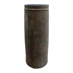 Peter Sparrey contemporary studio pottery vase, of tapering cylindrical form, with rusted metal effect finish and bright blue glazed interior, with impressed mark, H27.5cm