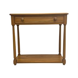 Lucian Ercolani for Ercol - mid 20th century light elm console table, rectangular top with raised gallery back over full-width frieze drawers, raised on tapered supports united by undertier 