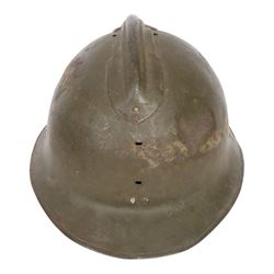 WWII MKII British Army steel helmet, together with British dispatch rider helmet,  French M26 and one other 