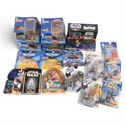 Star Wars action figures, including three Hasbro Concept figures Chewbacca, Luke Skywalker and R2-D2 & C-3PO, four Hasbro figures Anakin Skywalker, Jango Fett, Royal Guard and Silver Anniversary R2-D2, two Hasbro Holiday Edition sets, Gentle Giant Bust Ups Bounty Hunters, Hasbro Customs Boba Fett's Outlaw Chopper, The Kenner Collection Darth Vader, two Galoob Micro Machines X-Ray Fleet packs and four Micro Machines Action Fleet vehicles, all boxed or carded