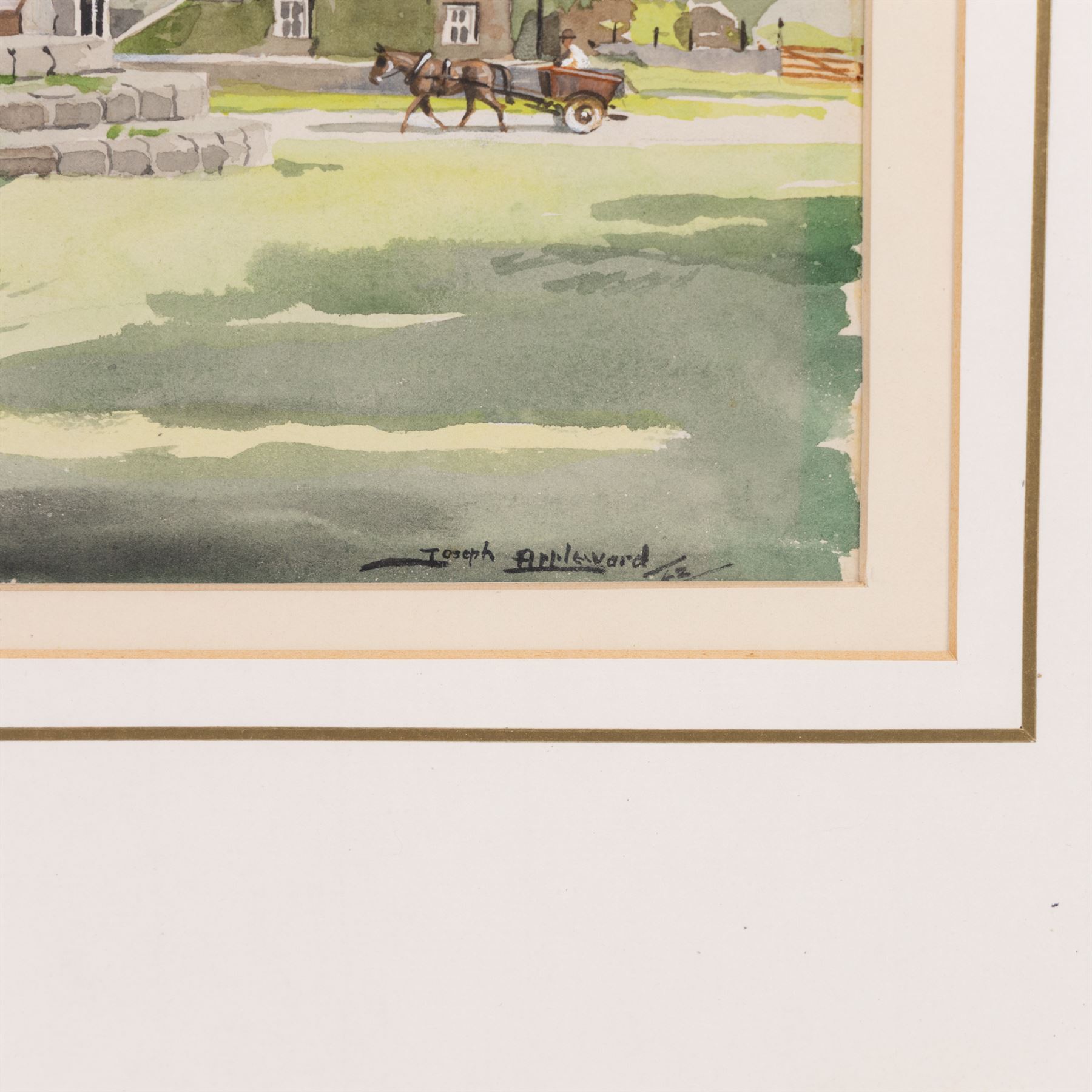 Joseph Appleyard (Yorkshire 1908-1960): 'Redmire -Wensleydale', watercolour signed and dated '42, titled and labelled as a 'Dalesman' illustration verso, 15cm x 23cm 