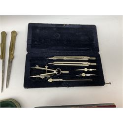 Negretti & Zambra drawing instrument set, the ruler with manuscript name 'F/Sgt. F. Hamilton R.A.F. 194(?)', cased; four other drawing instrument sets by Anker-Precision Germany, EcoBra, Temple etc, all cased; and quantity of loose drawing instruments