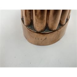 Five Victorian copper jelly mould, largest H10cm, L16cm