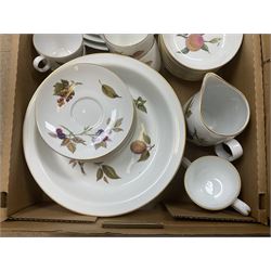 Royal Worcester Evesham and Evesham Vale tea and dinner wares, to include, three large covered tureens, coffee pot, eight tea cups and saucers, milk jug, two covered sucriers, boxed serving spoons etc, approx .130