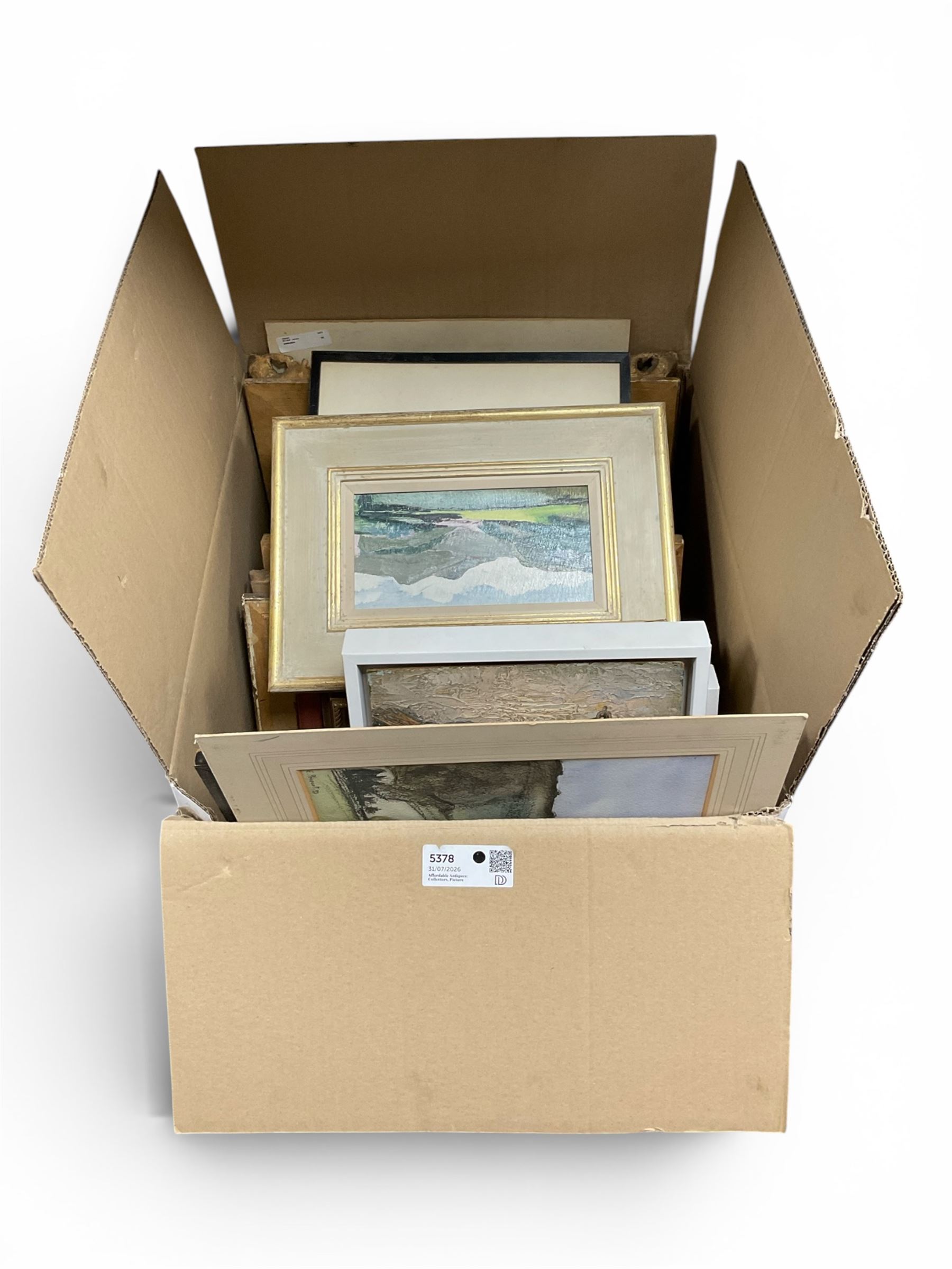Large collection of pictures and three frames, to include Robert Malcolm Lloyd (British 1859-1907): Awaiting the Tide, watercolour; Continental School (20th century): 'Panciu' - landscape, pair of impasto oils on board and Ronald Stear (British 20th century): 'Boris Godunov', woodcut, variously signed titled and framed max 39cm x 30cm (24)