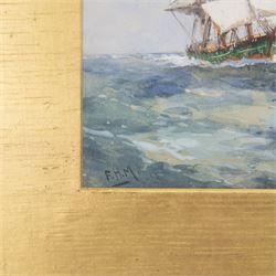 Frank Henry Mason (Staithes Group 1875-1965): Three Masted Sailing Vessel and Paddle Steamer off Flamborough, watercolour heightened in white signed with initials 18cm x 27cm