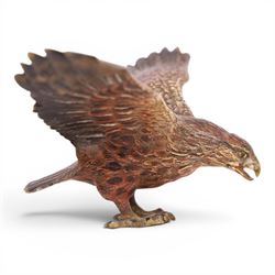 20th century cold painted bronze eagle with spread wings, H8cm, L18cm