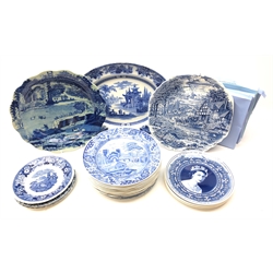  Nine Spode Blue Room Collection plates, Victorian Doulton Burslem Madras pattern oval platter and other blue and white plates in one box  