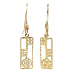 Pair of 9ct gold Mackintosh design pendant earrings 