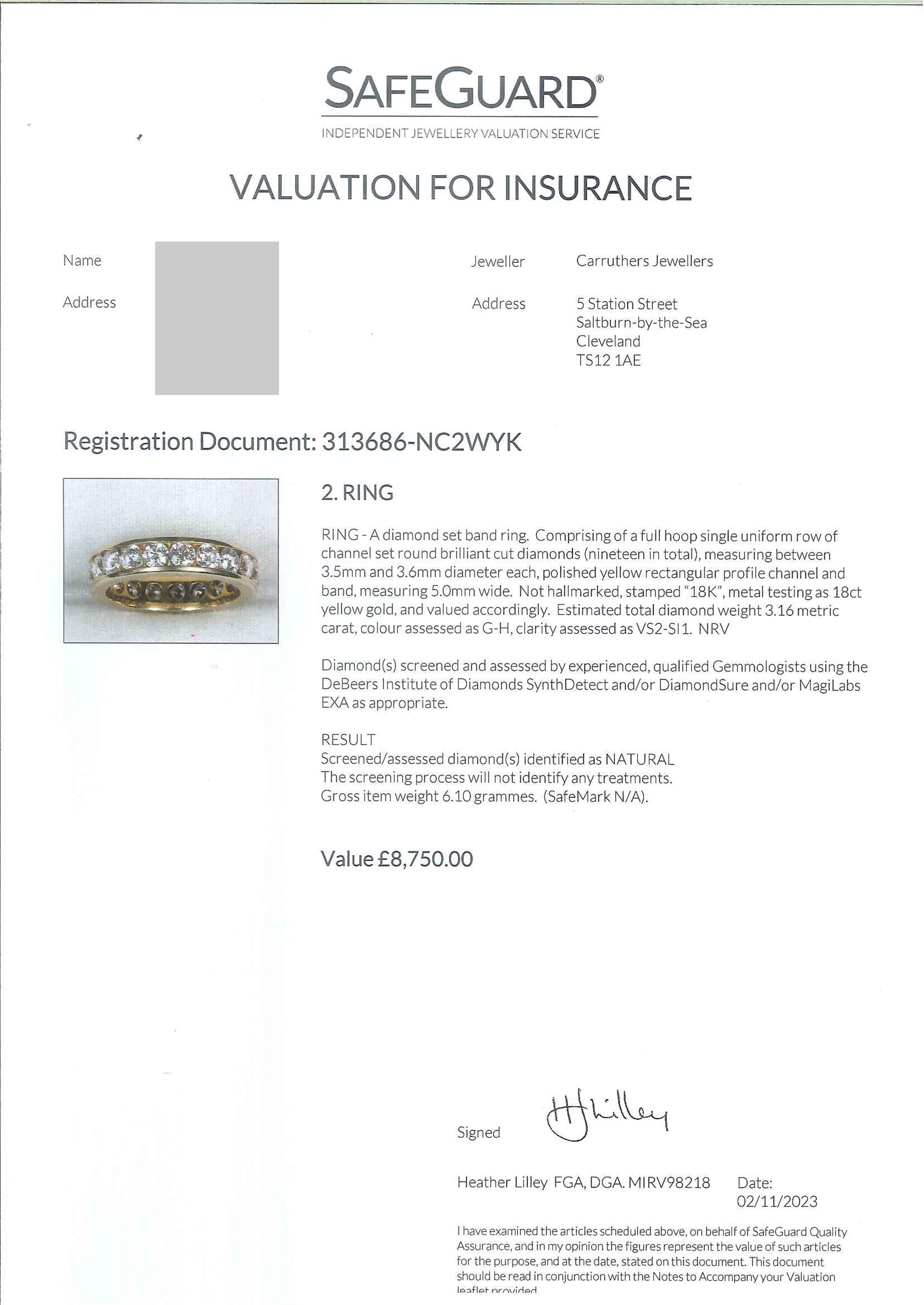 18ct gold round brilliant cut diamond full eternity ring, total diamond weight approx 3.15 carat