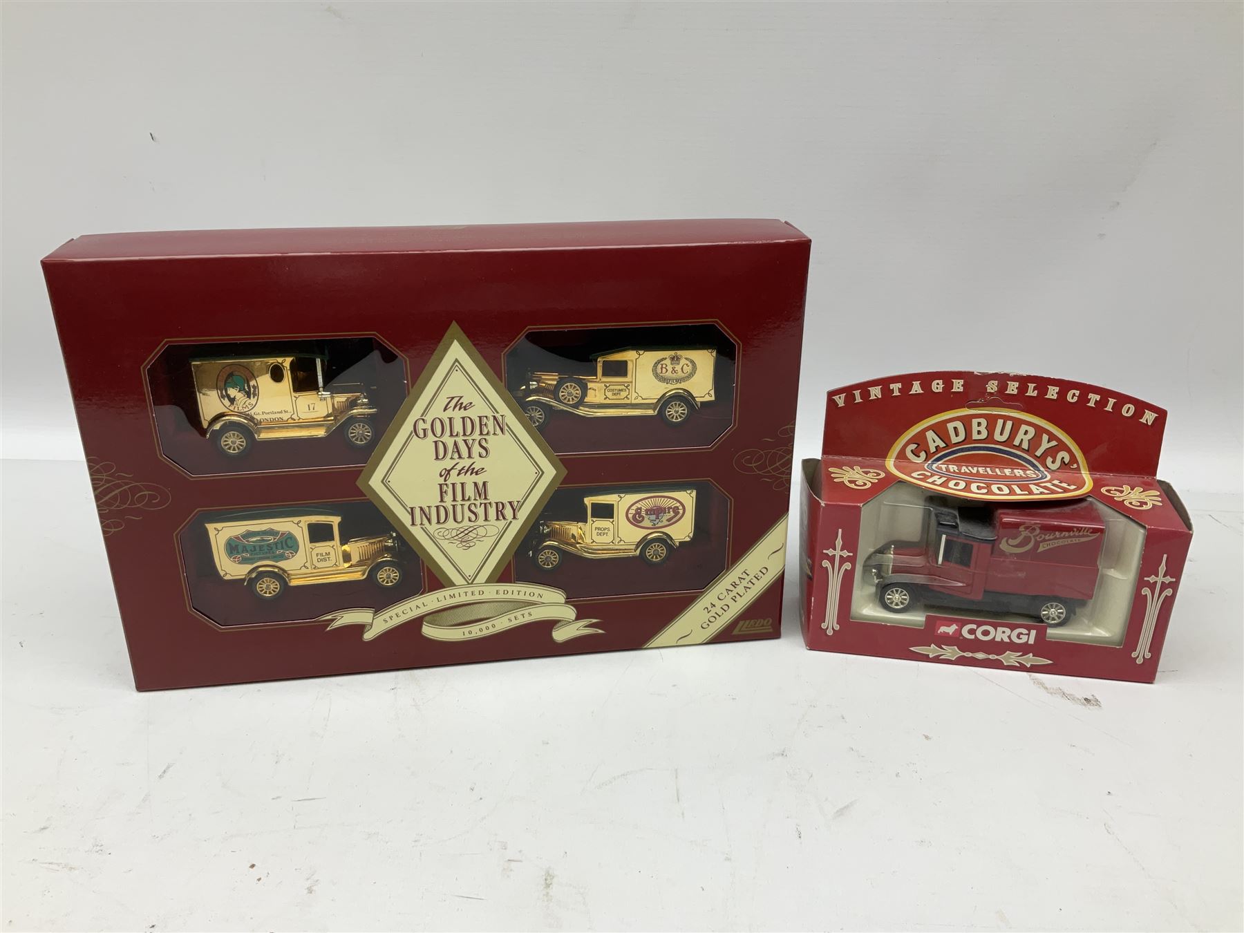 Collection of Diecast model vehicles, including Lledo The Golden Days of the Film Industry limited edition set, Lledo H Samuel boxed vehicle, and other similar examples 