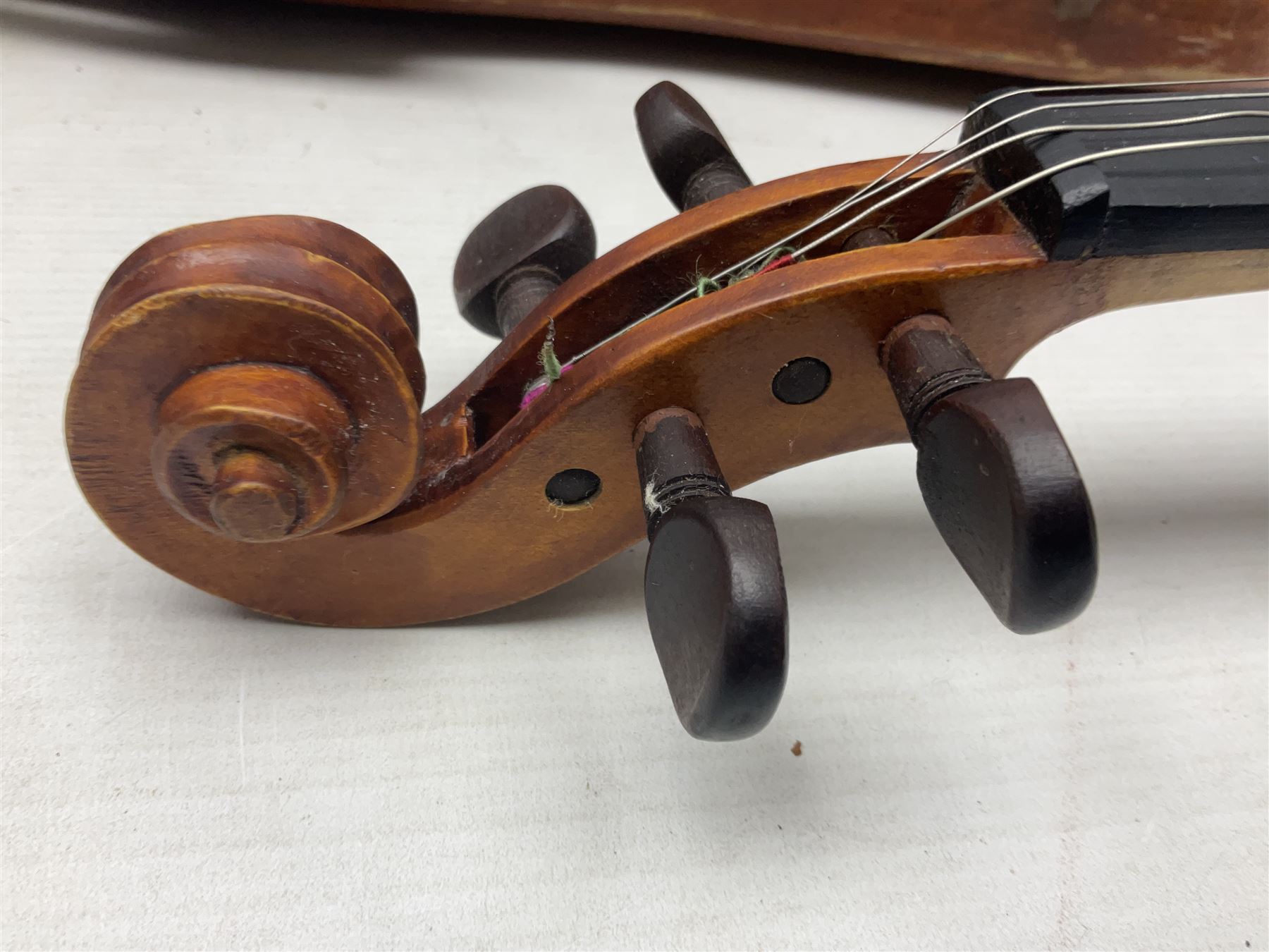 20th century French violin with 36cm one-piece maple back and ribs and spruce top L59cm overall; in mahogany stained wooden carrying case