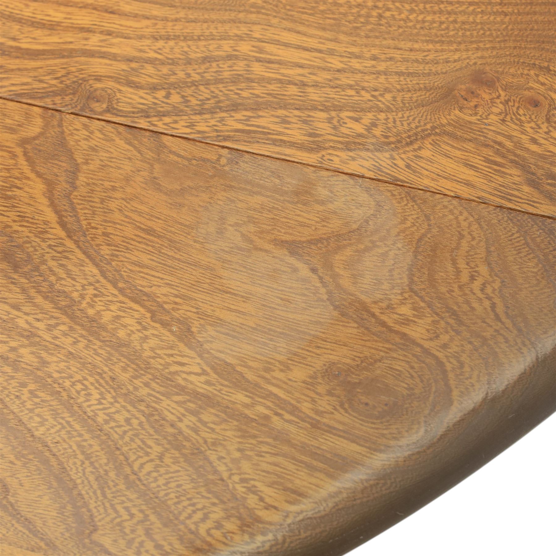 Ercol - elm oval drop leaf table, the oval moulded top with twin hinged leaves, supported on tapering legs with double stretchers (Extends to 124cm)