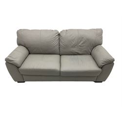 Two seat sofa (W185cm), and matching armchair (W107cm), upholstered in grey leather
