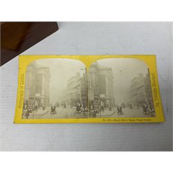 Mahogany tabletop Stereo viewer, with four Valentine Blancherd stereograph views of London, H32cm
