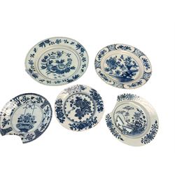 18th century Dutch Delft blue and white plate, of circular form, decorated with a vase of ...