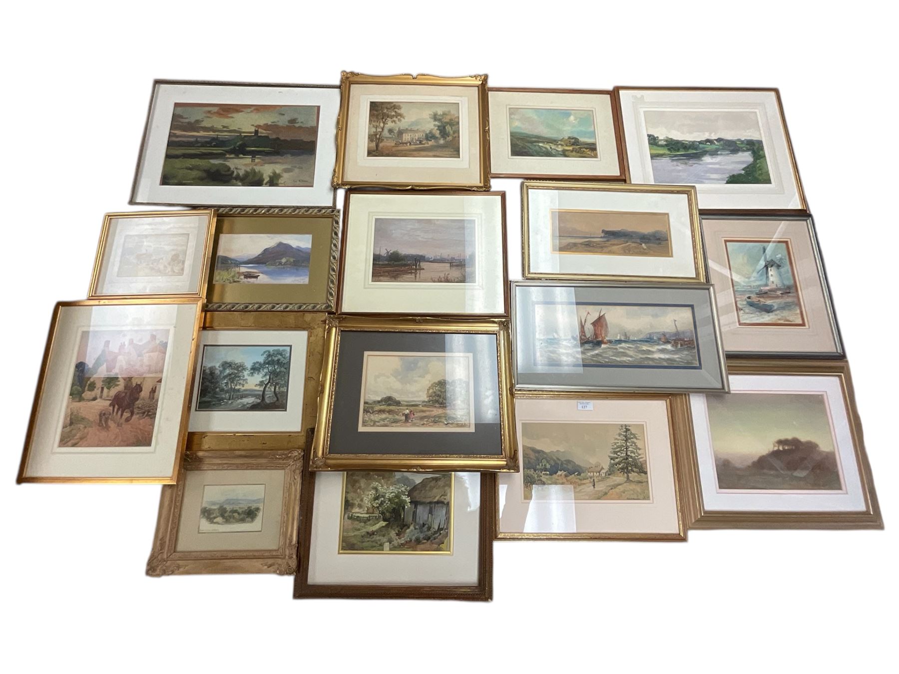 Collection of 19th and early 20th century watercolours, artists including Fred R Gibson, Joseph Pighills, Norman Wilkinson, George Anderson Short, George Stratton Ferrier,  John Dobby Walker, WH Gray, William Woodhouse, R Thomas, Claude Hayes, W Harrison, Mary Weatherill, Robert Houston, Tom Jones, etc (17)