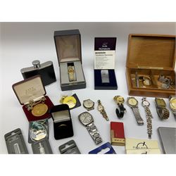 Collection of watches, including Pulsar, Seiko, Cartier, together with Henry Morell cufflinks, cigarette cases, and a group of Parker pens. 