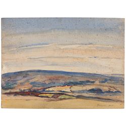 Florence Adelina Hess (Staithes Group 1891-1974): View Across a Moors Landscape, pencil and watercolour signed 27cm x 37cm (unframed) 
Provenance: from the collection of Doris Bilbrough (née Sykes), cook to the Hess household in the 1930s, thence by descent through the family.