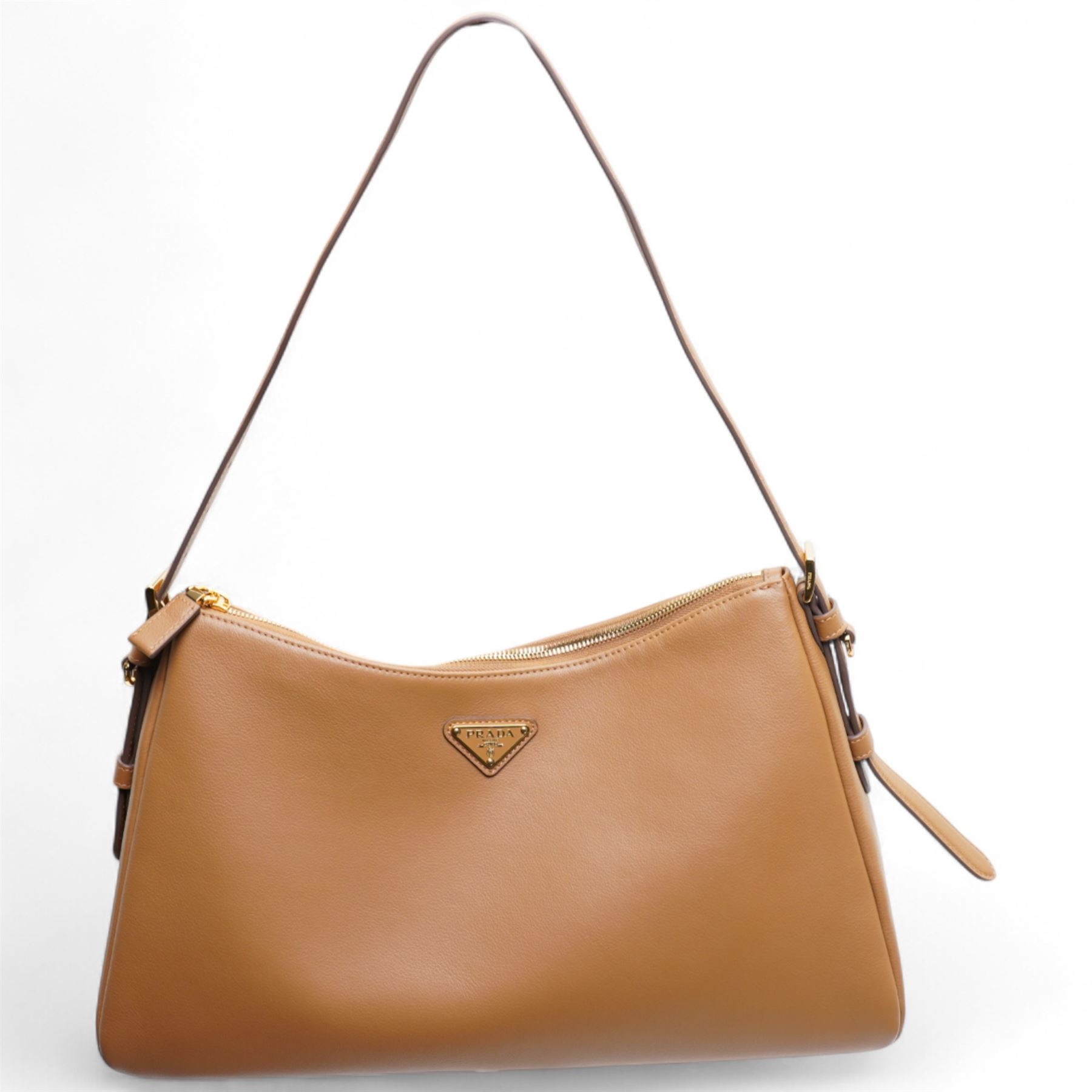 Prada Aimee shoulder bag in camel tan leather, with original dust bag and box 
