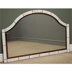  Stained and leaded glass shaped arch top mirror,  119cm x 76cm  