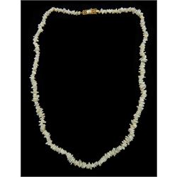 Single strand opal chip necklace, with 9ct gold pearl clasp, hallmarked