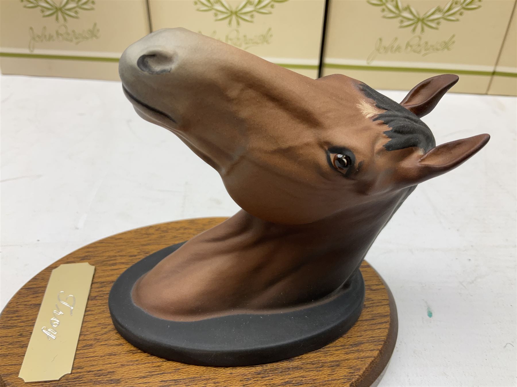 Beswick set of horse head wall plaques 'Champions all', comprising Arkle no.2700, The Minstrel no.2701, Red Rum no.2702, Troy no.2699, all with original boxes